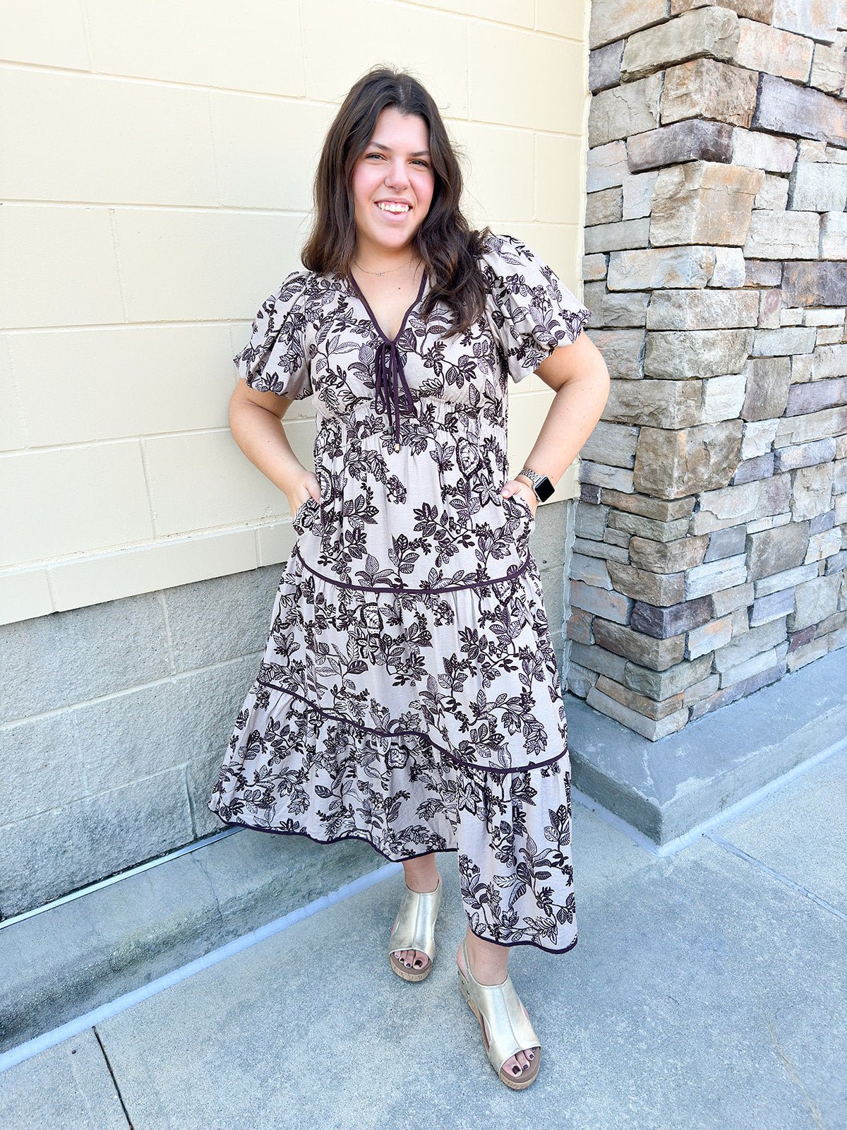 {FINAL SALE} Cider Toasting Tiered Midi Dress - The Pink Pineapple 850