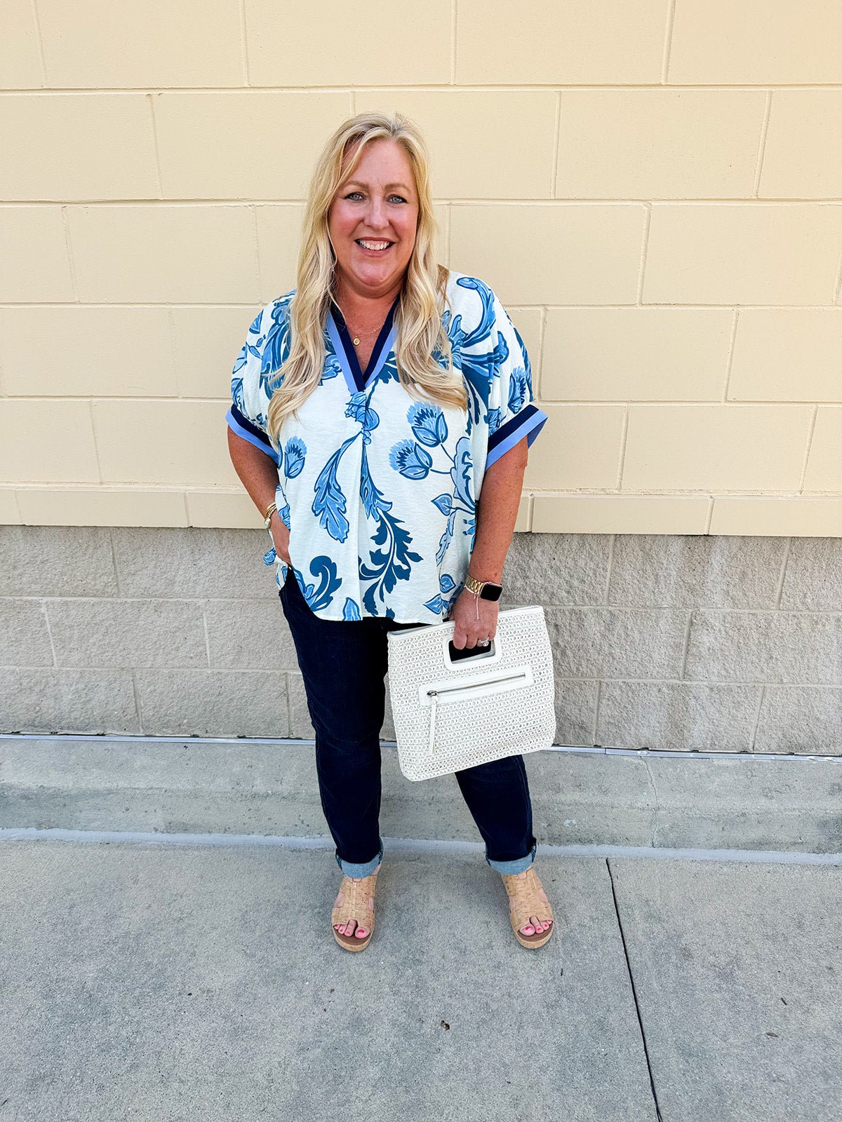 {FINAL SALE} Coastal Bloom Split Neck Top - The Pink Pineapple 850