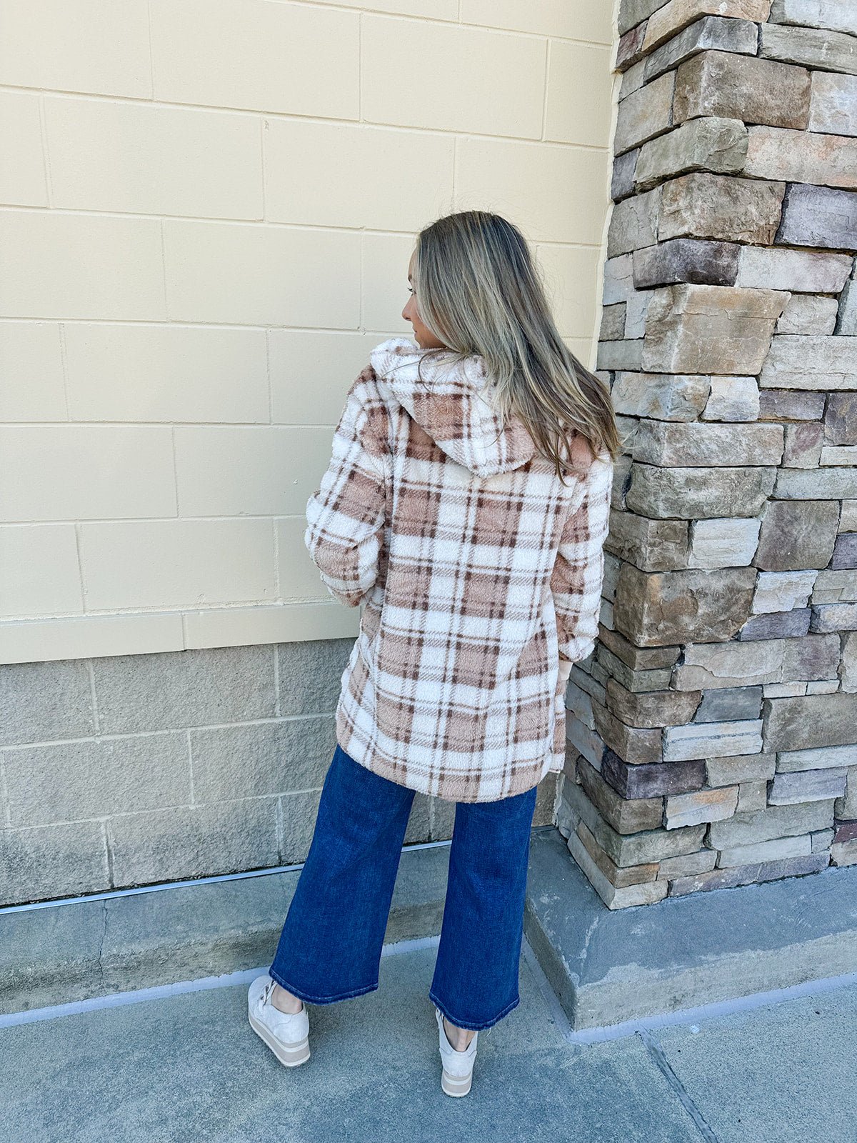 {FINAL SALE} Cue the Cozy Oversized Plaid Hooded Jacket Curvy - The Pink Pineapple 850