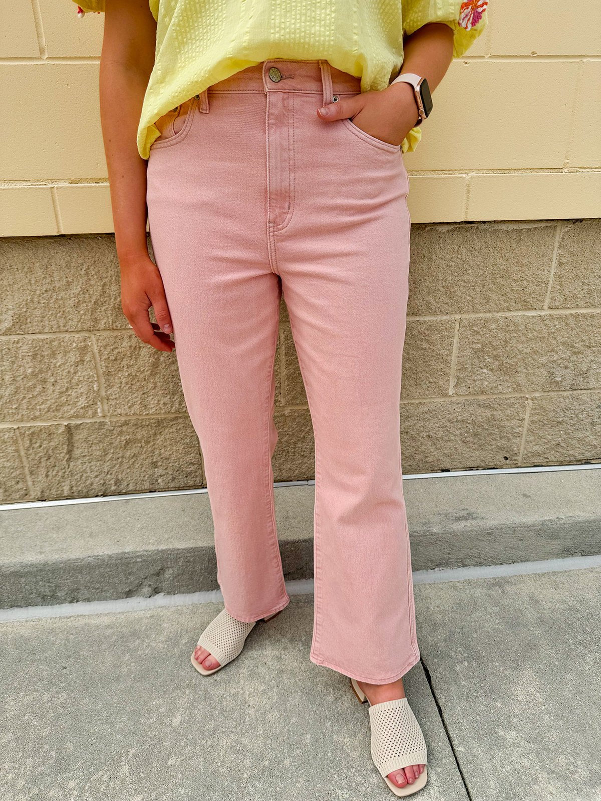 {FINAL SALE} [Daze] Rosewater High Rise Ankle Flare Jean - The Pink Pineapple 850