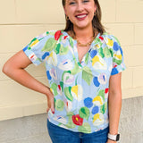 {FINAL SALE} Floral Daydream Split Neck Top - The Pink Pineapple 850