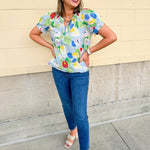 {FINAL SALE} Floral Daydream Split Neck Top - The Pink Pineapple 850