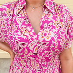 {FINAL SALE} Floral Paradise Drop Sleeve Collared Mini Dress - The Pink Pineapple 850