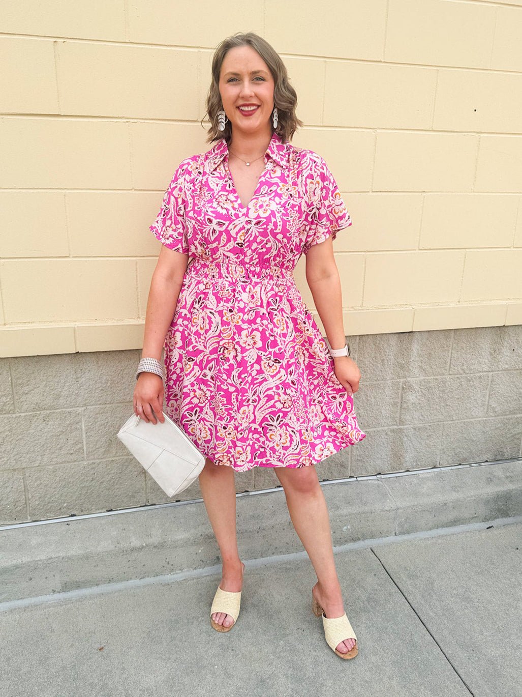 {FINAL SALE} Floral Paradise Drop Sleeve Collared Mini Dress - The Pink Pineapple 850