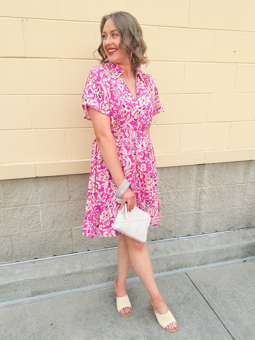 {FINAL SALE} Floral Paradise Drop Sleeve Collared Mini Dress - The Pink Pineapple 850