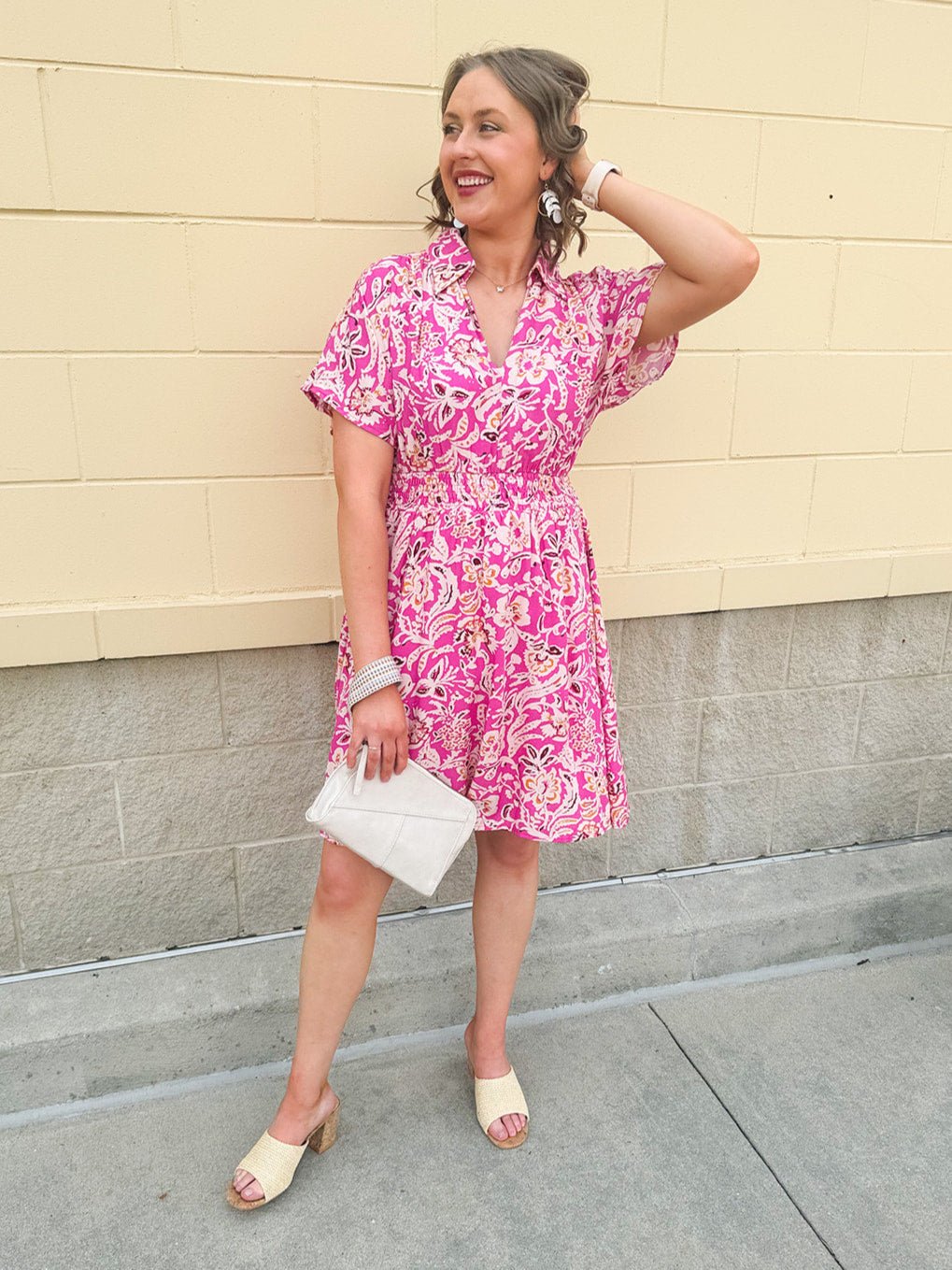 {FINAL SALE} Floral Paradise Drop Sleeve Collared Mini Dress - The Pink Pineapple 850