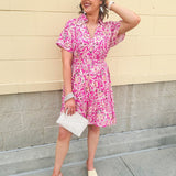 {FINAL SALE} Floral Paradise Drop Sleeve Collared Mini Dress - The Pink Pineapple 850