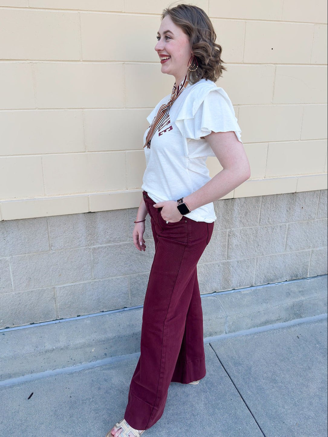 {FINAL SALE} Florida State Flutter Sleeve Crewneck Top - The Pink Pineapple 850