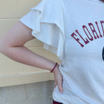 {FINAL SALE} Florida State Flutter Sleeve Crewneck Top - The Pink Pineapple 850