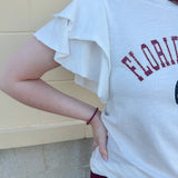 {FINAL SALE} Florida State Flutter Sleeve Crewneck Top - The Pink Pineapple 850