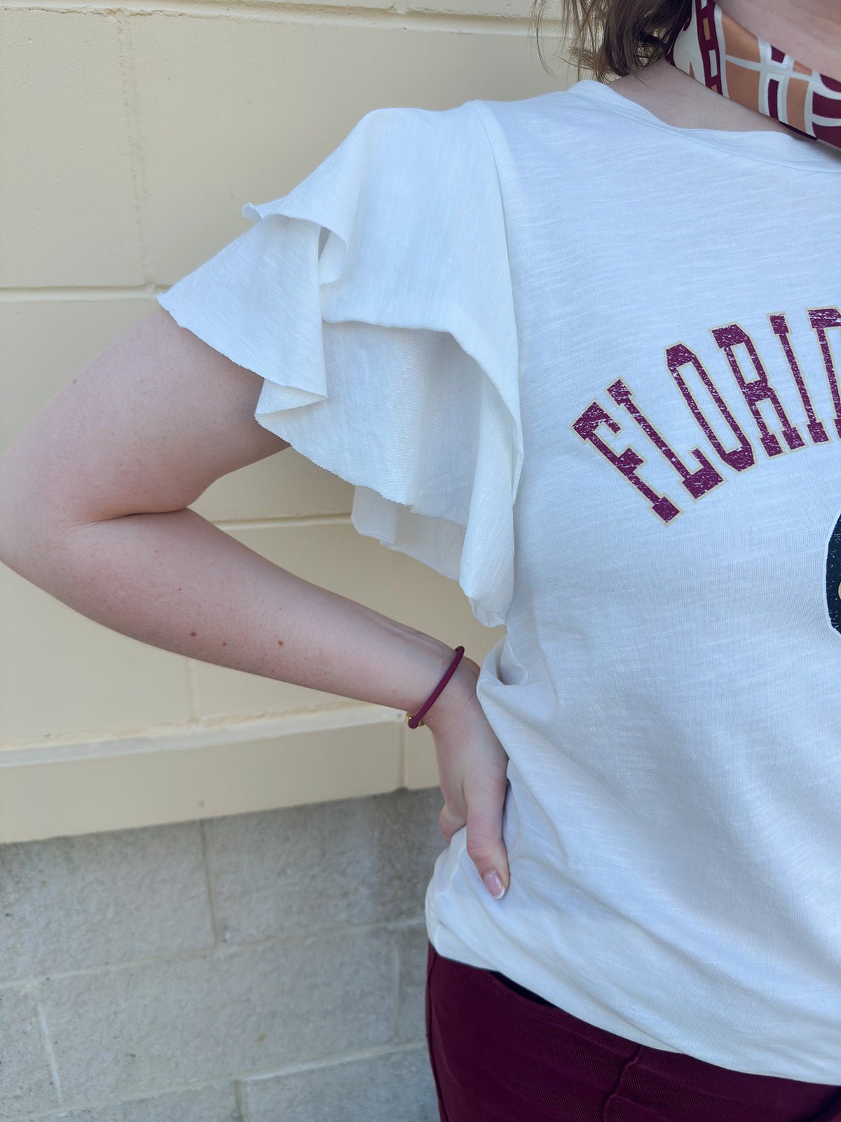{FINAL SALE} Florida State Flutter Sleeve Crewneck Top - The Pink Pineapple 850