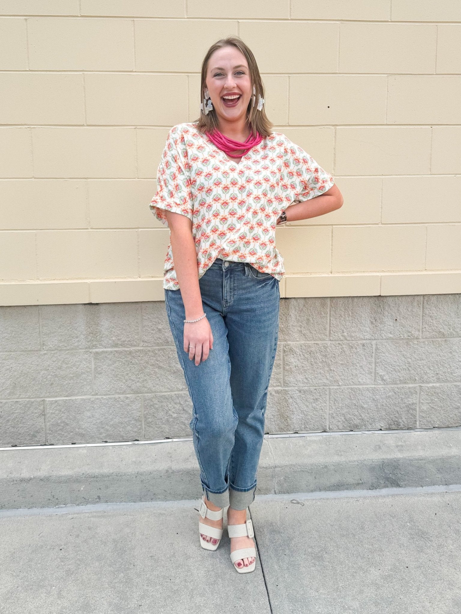 {FINAL SALE} Flower Picking Drop Shoulder Top - The Pink Pineapple 850