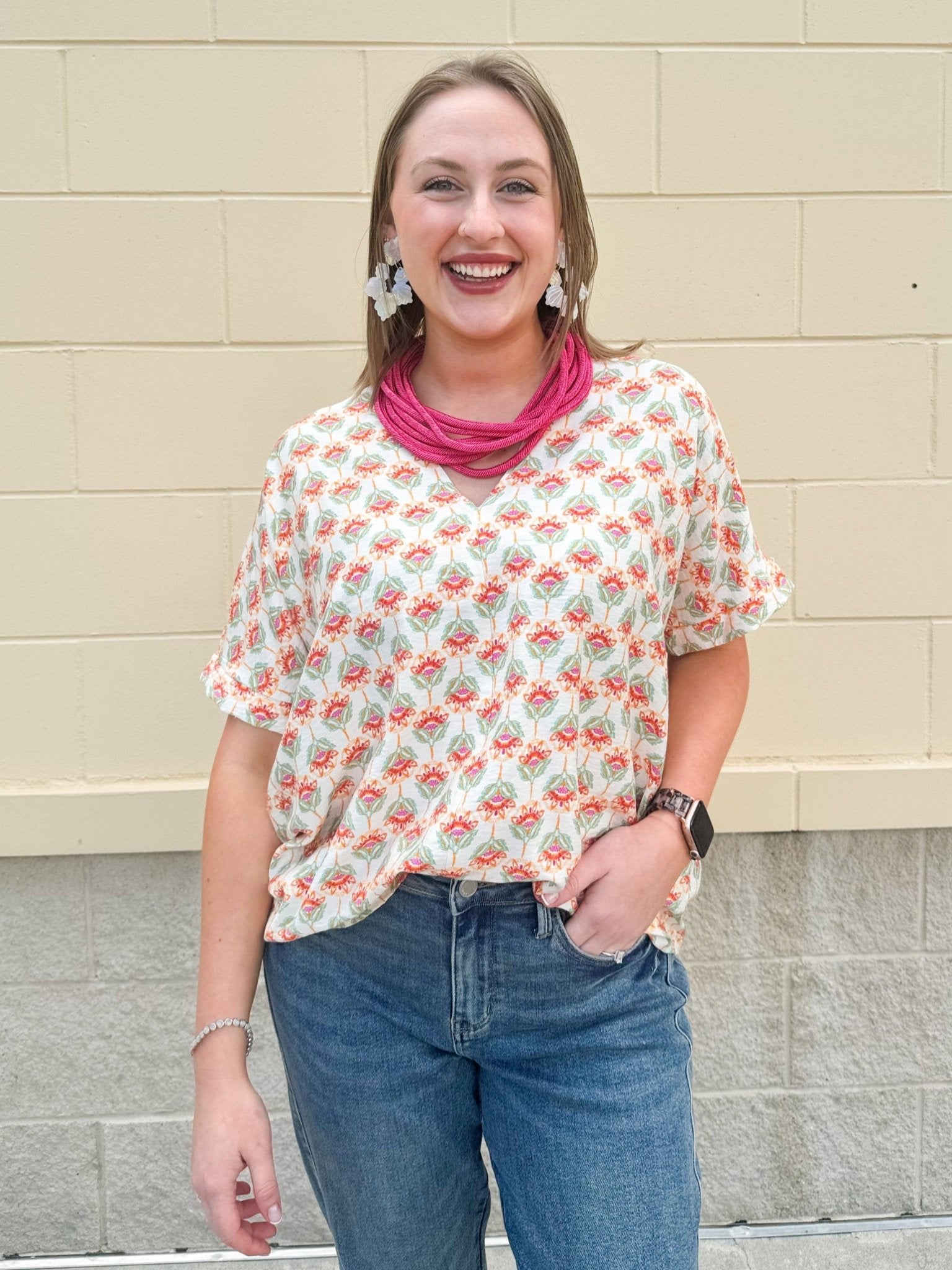 {FINAL SALE} Flower Picking Drop Shoulder Top - The Pink Pineapple 850