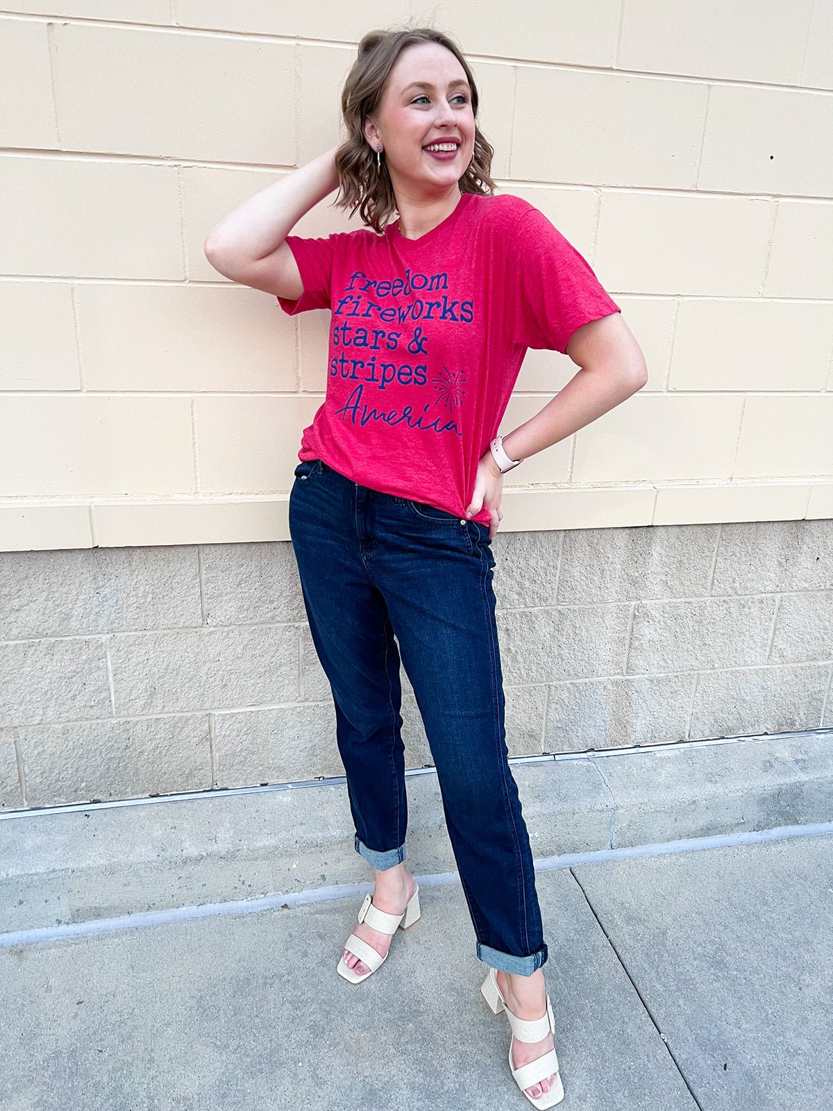 {FINAL SALE} Freedom, Fireworks, Stars & Stripes Graphic Tee - The Pink Pineapple 850