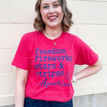 {FINAL SALE} Freedom, Fireworks, Stars & Stripes Graphic Tee - The Pink Pineapple 850