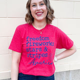 {FINAL SALE} Freedom, Fireworks, Stars & Stripes Graphic Tee - The Pink Pineapple 850