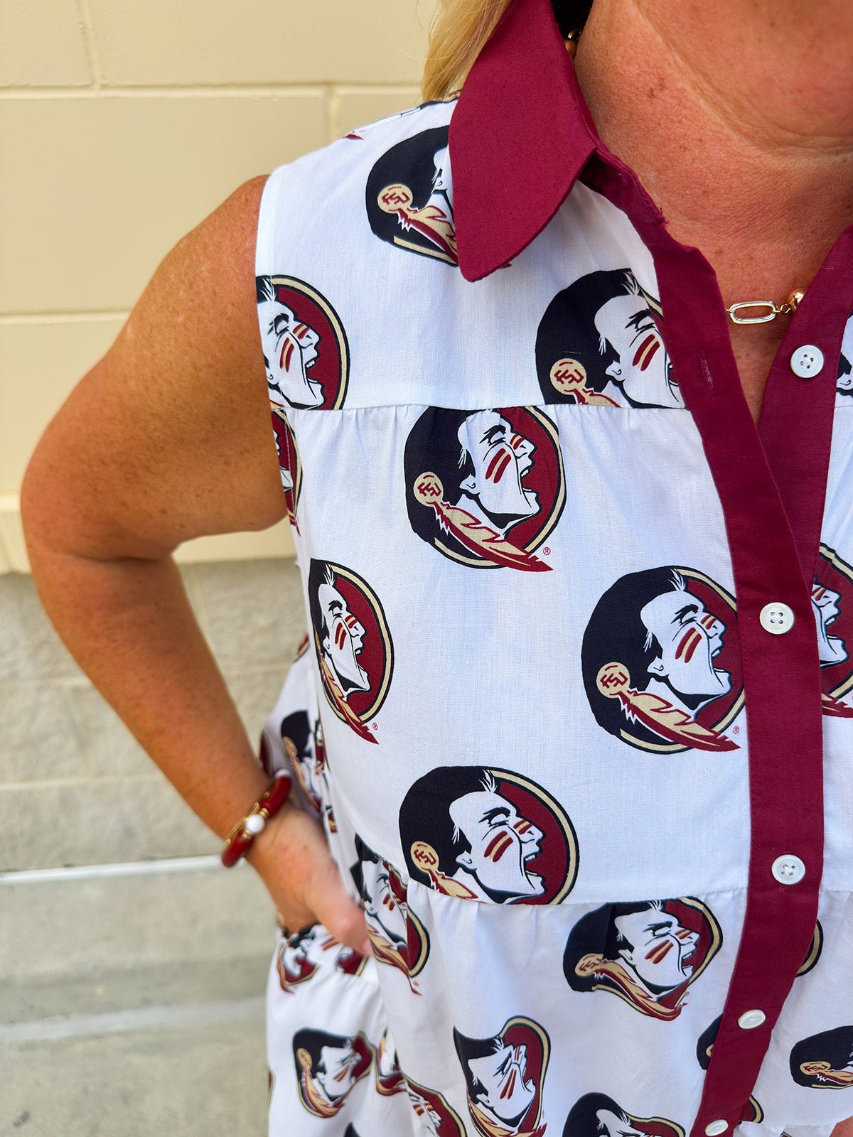 {FINAL SALE} FSU Seminole White Tiered Sleeveless Dress - The Pink Pineapple 850