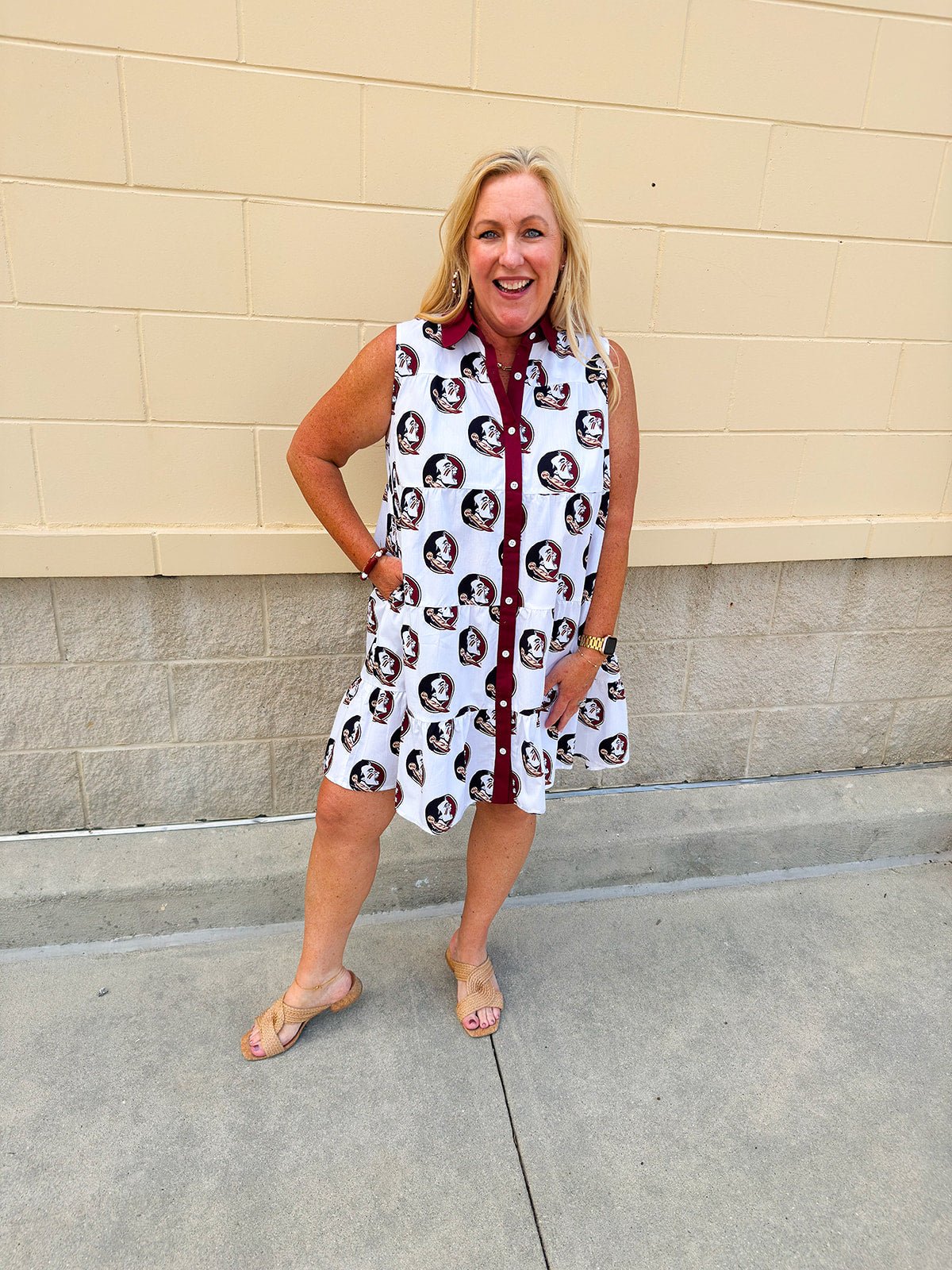 {FINAL SALE} FSU Seminole White Tiered Sleeveless Dress - The Pink Pineapple 850