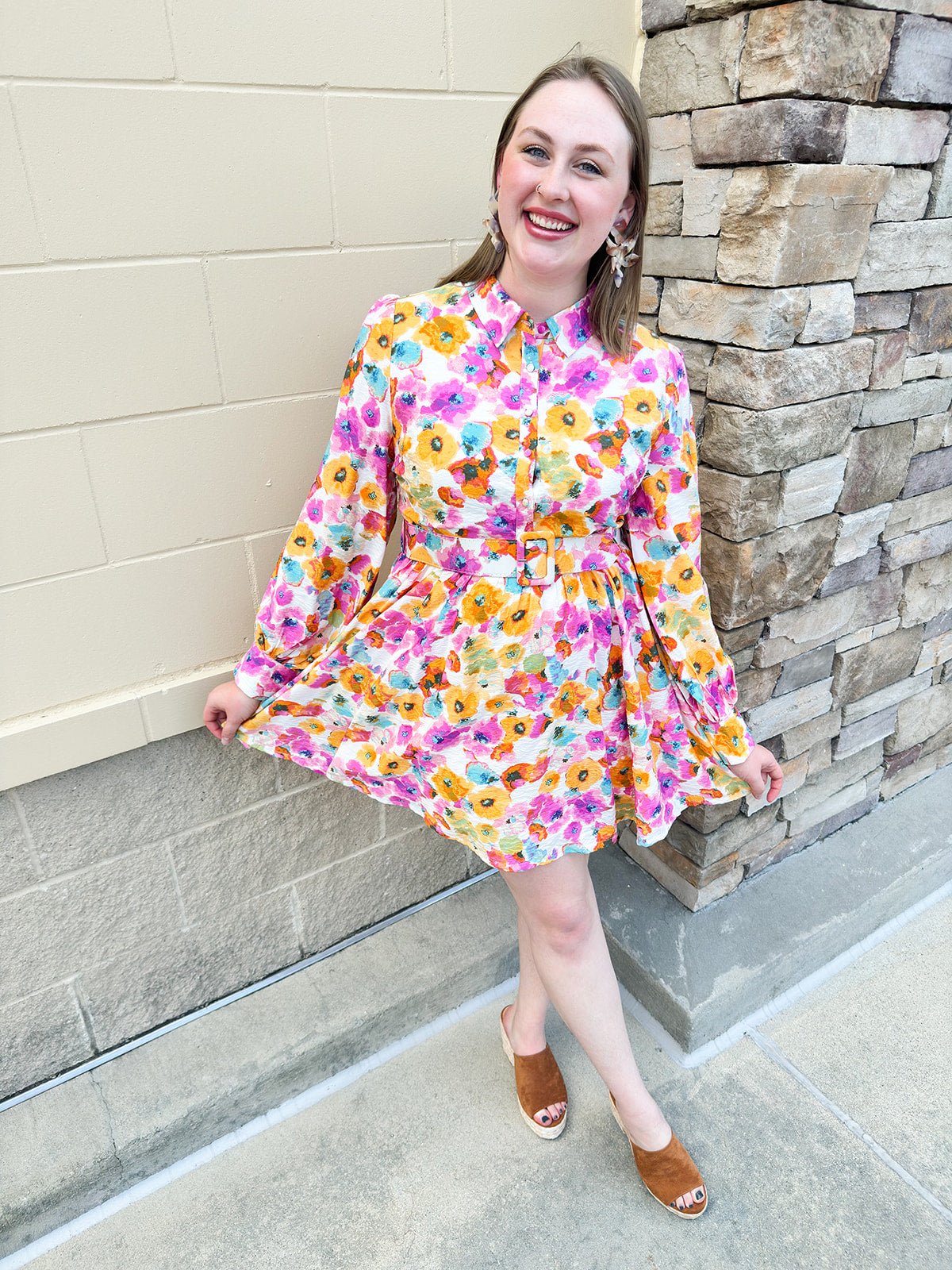 {FINAL SALE} Garden Gathering Shirt Dress - The Pink Pineapple 850