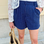 {FINAL SALE} Harbor Stripe Navy Linen Shorts - The Pink Pineapple 850