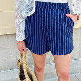 {FINAL SALE} Harbor Stripe Navy Linen Shorts - The Pink Pineapple 850