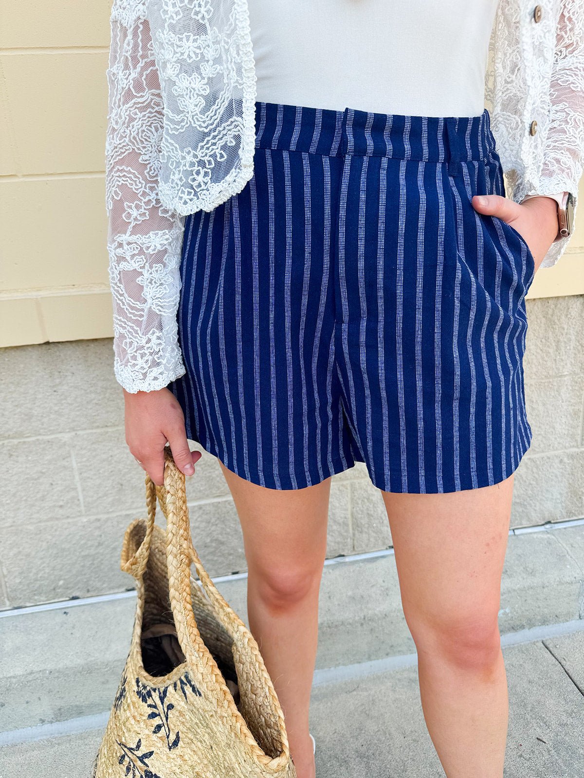 {FINAL SALE} Harbor Stripe Navy Linen Shorts - The Pink Pineapple 850