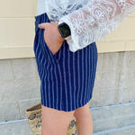 {FINAL SALE} Harbor Stripe Navy Linen Shorts - The Pink Pineapple 850