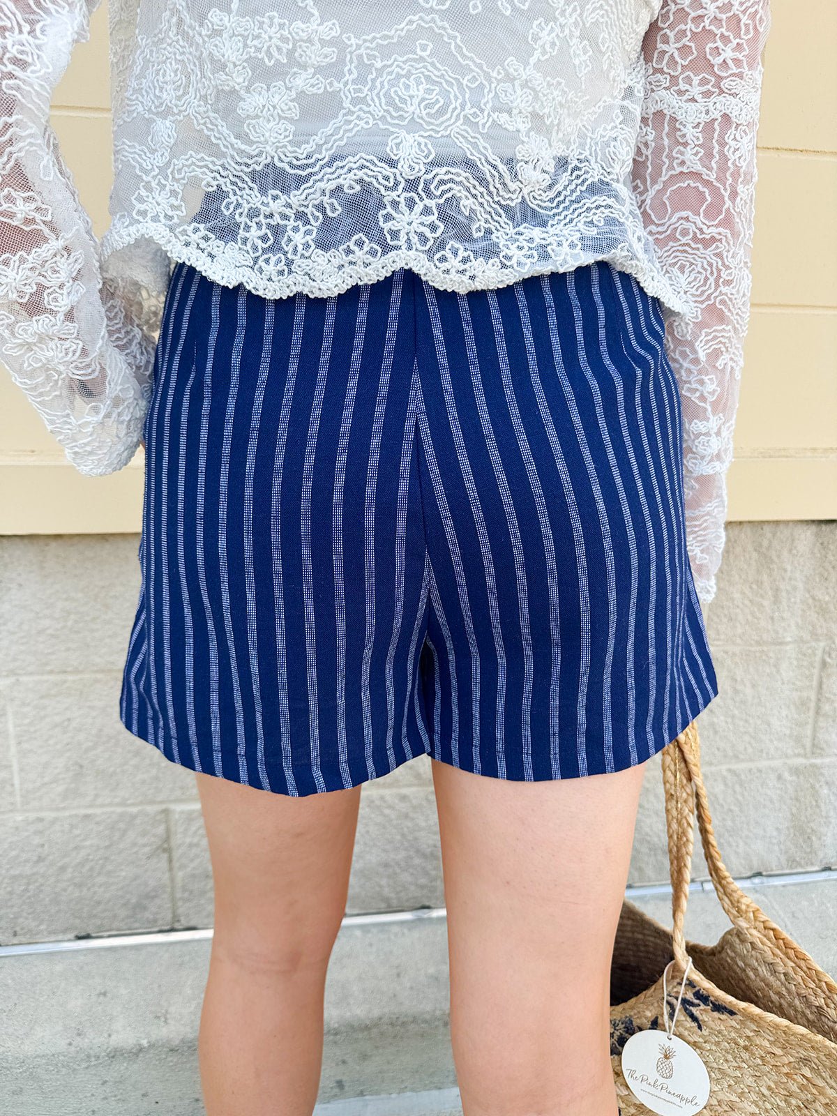 {FINAL SALE} Harbor Stripe Navy Linen Shorts - The Pink Pineapple 850