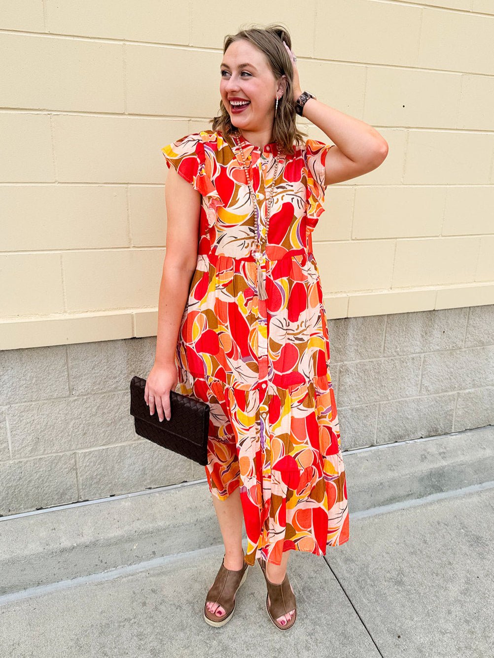 {FINAL SALE} Harvest Bloom Collared Midi Dress - The Pink Pineapple 850