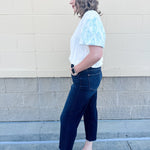 {FINAL SALE} [Judy Blue] Sadie High Rise Cropped Fringe Wide Leg Jeans - The Pink Pineapple 850