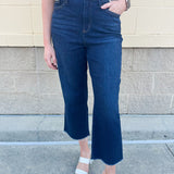 {FINAL SALE} [Judy Blue] Sadie High Rise Cropped Fringe Wide Leg Jeans - The Pink Pineapple 850
