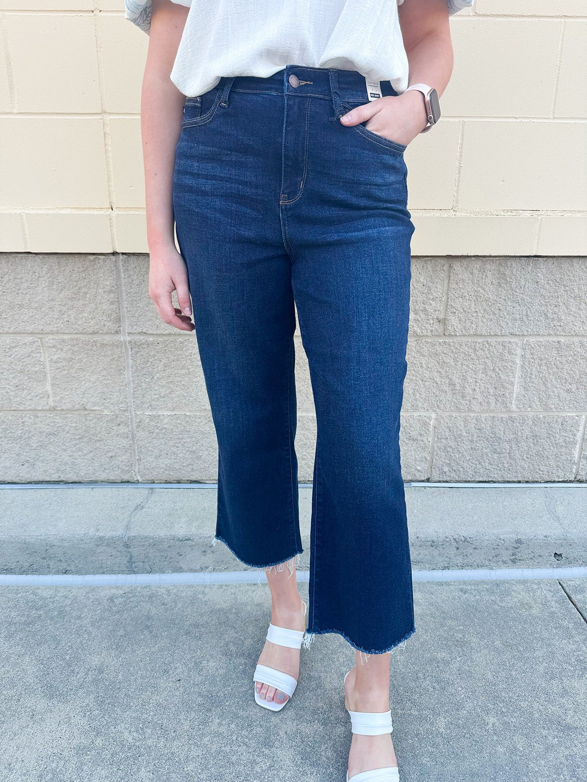 {FINAL SALE} [Judy Blue] Sadie High Rise Cropped Fringe Wide Leg Jeans - The Pink Pineapple 850