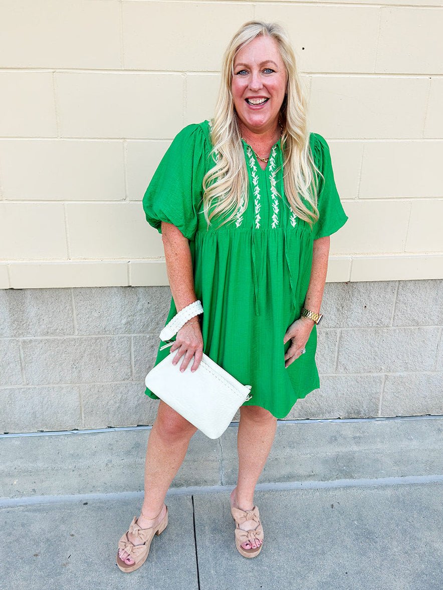 {FINAL SALE} Meadow Charm Embroidered Babydoll Dress - The Pink Pineapple 850