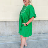 {FINAL SALE} Meadow Charm Embroidered Babydoll Dress - The Pink Pineapple 850