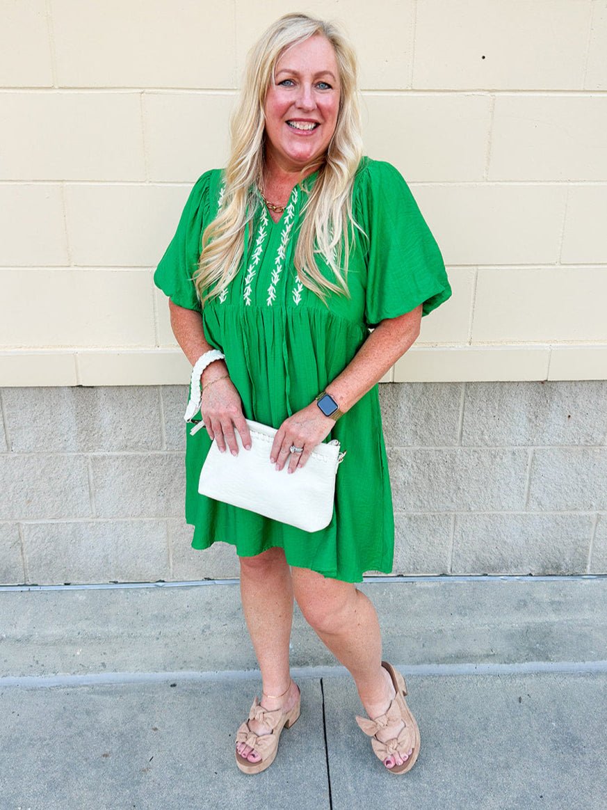 {FINAL SALE} Meadow Charm Embroidered Babydoll Dress - The Pink Pineapple 850