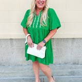 {FINAL SALE} Meadow Charm Embroidered Babydoll Dress - The Pink Pineapple 850