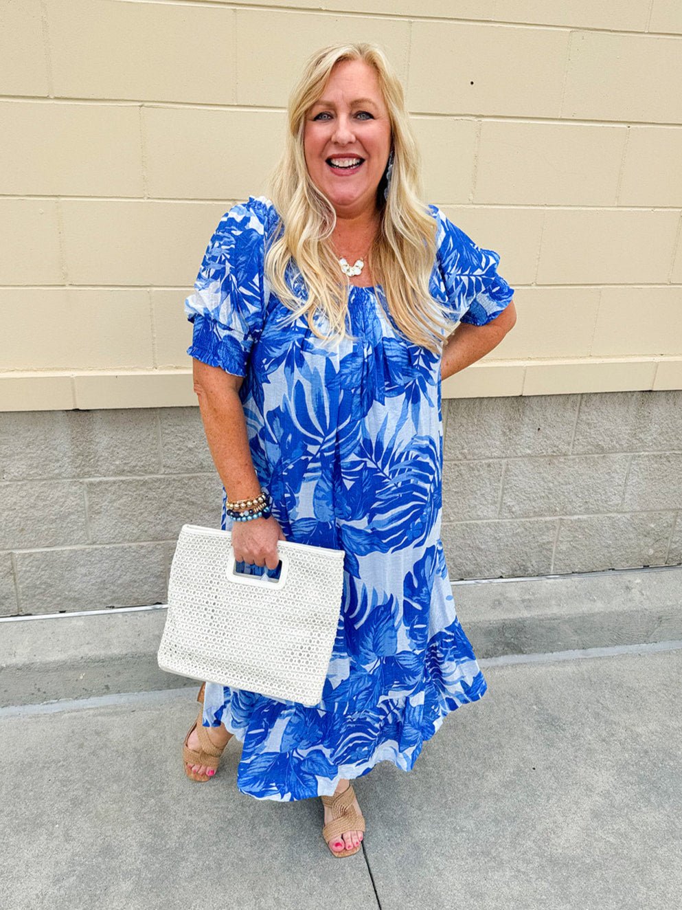 {FINAL SALE} Palm Paradise Square Neck Midi Dress - The Pink Pineapple 850