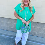 {FINAL SALE} Promising Smile Round Neck Linen Top in Kelly Green - The Pink Pineapple 850
