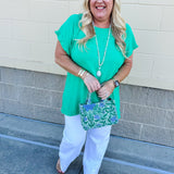 {FINAL SALE} Promising Smile Round Neck Linen Top in Kelly Green - The Pink Pineapple 850