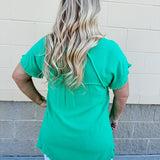 {FINAL SALE} Promising Smile Round Neck Linen Top in Kelly Green - The Pink Pineapple 850