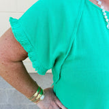 {FINAL SALE} Promising Smile Round Neck Linen Top in Kelly Green - The Pink Pineapple 850