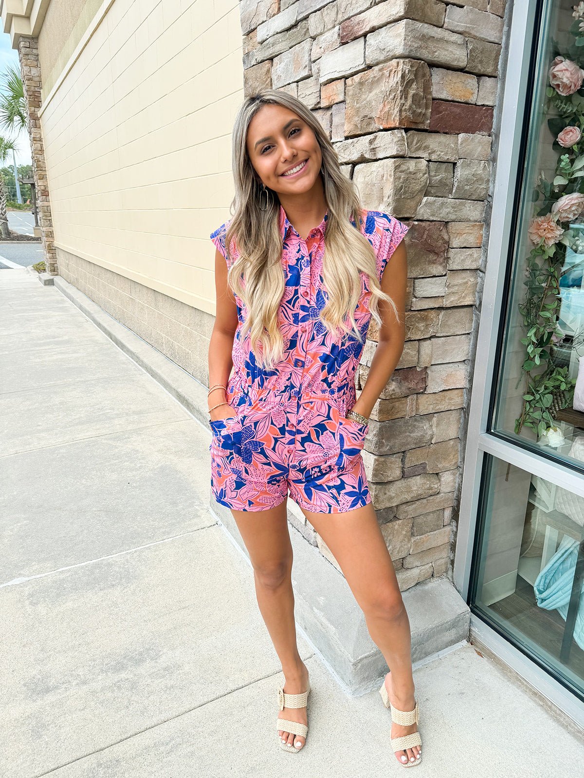 {FINAL SALE} Resort Chic Floral Poplin Romper - The Pink Pineapple 850