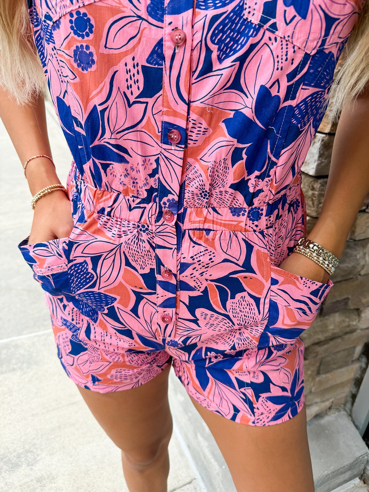 {FINAL SALE} Resort Chic Floral Poplin Romper - The Pink Pineapple 850