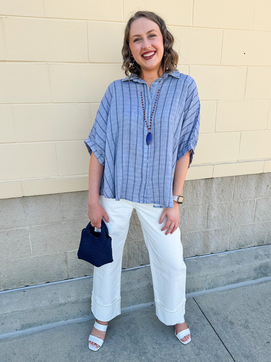 {FINAL SALE} Seabreeze Stripe Gauze Blouse in Blue - The Pink Pineapple 850