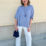 {FINAL SALE} Seabreeze Stripe Gauze Blouse in Blue - The Pink Pineapple 850