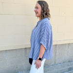 {FINAL SALE} Seabreeze Stripe Gauze Blouse in Blue - The Pink Pineapple 850