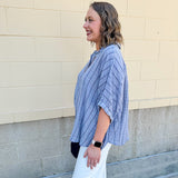{FINAL SALE} Seabreeze Stripe Gauze Blouse in Blue - The Pink Pineapple 850