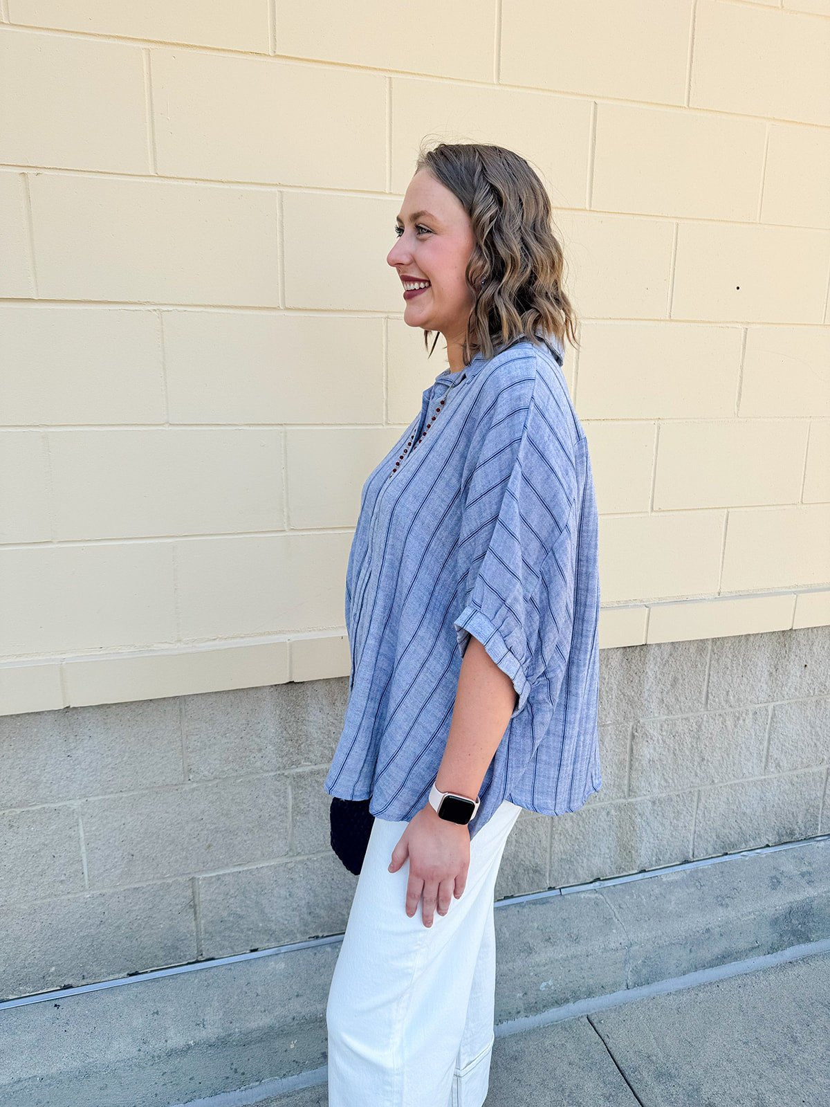 {FINAL SALE} Seabreeze Stripe Gauze Blouse in Blue - The Pink Pineapple 850