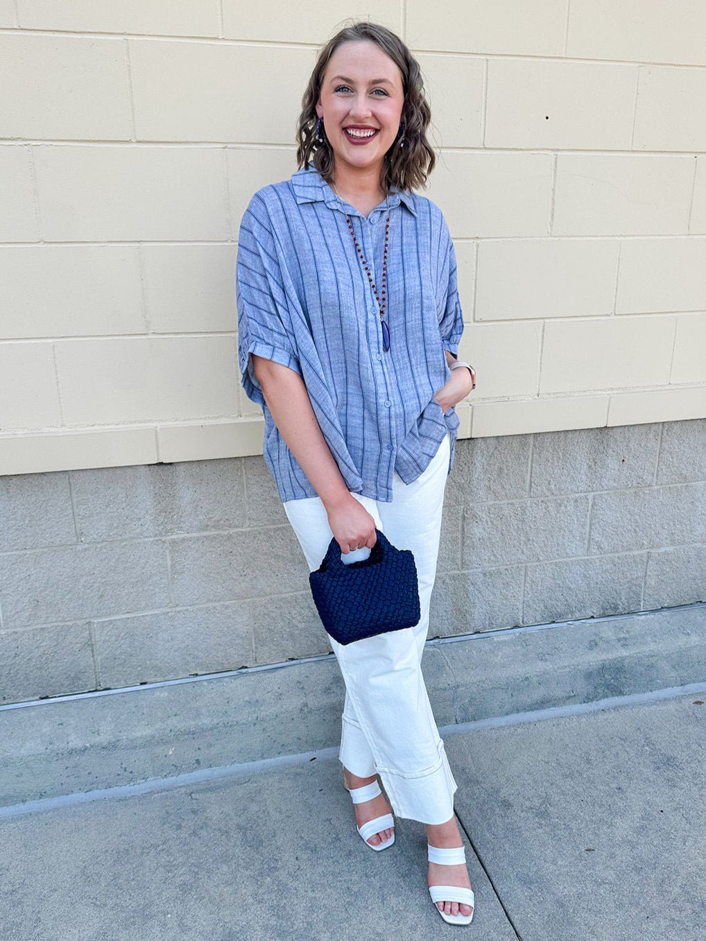 {FINAL SALE} Seabreeze Stripe Gauze Blouse in Blue - The Pink Pineapple 850