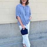 {FINAL SALE} Seabreeze Stripe Gauze Blouse in Blue - The Pink Pineapple 850